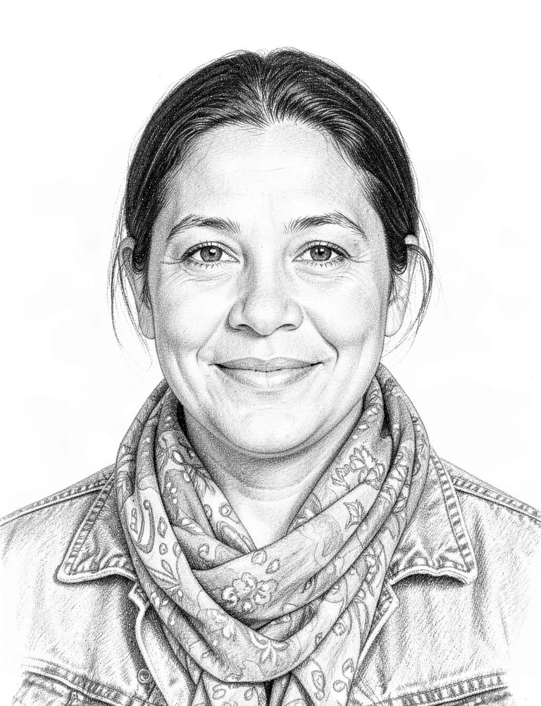 A pencil-style example portrait of a woman, AI-generated illustration