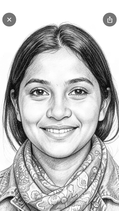 A finished pencil-style portrait in the Expression app